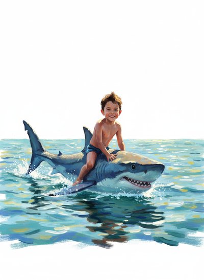 My Wee Lad's Shark Adventure - Impressionist Painting