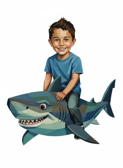 My Wee Lad's Shark Adventure - Cubist Painting