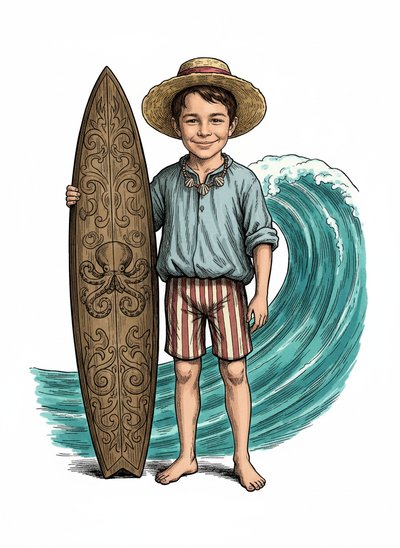Andrew's Surfer Adventures 🌊 - Victorian Illustration