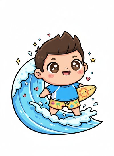 Andrew's Surfer Adventures 🌊 - Kawaii Cute