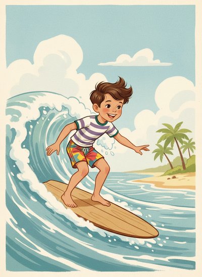 Andrew's Surfer Adventures 🌊 - Vintage Storybook