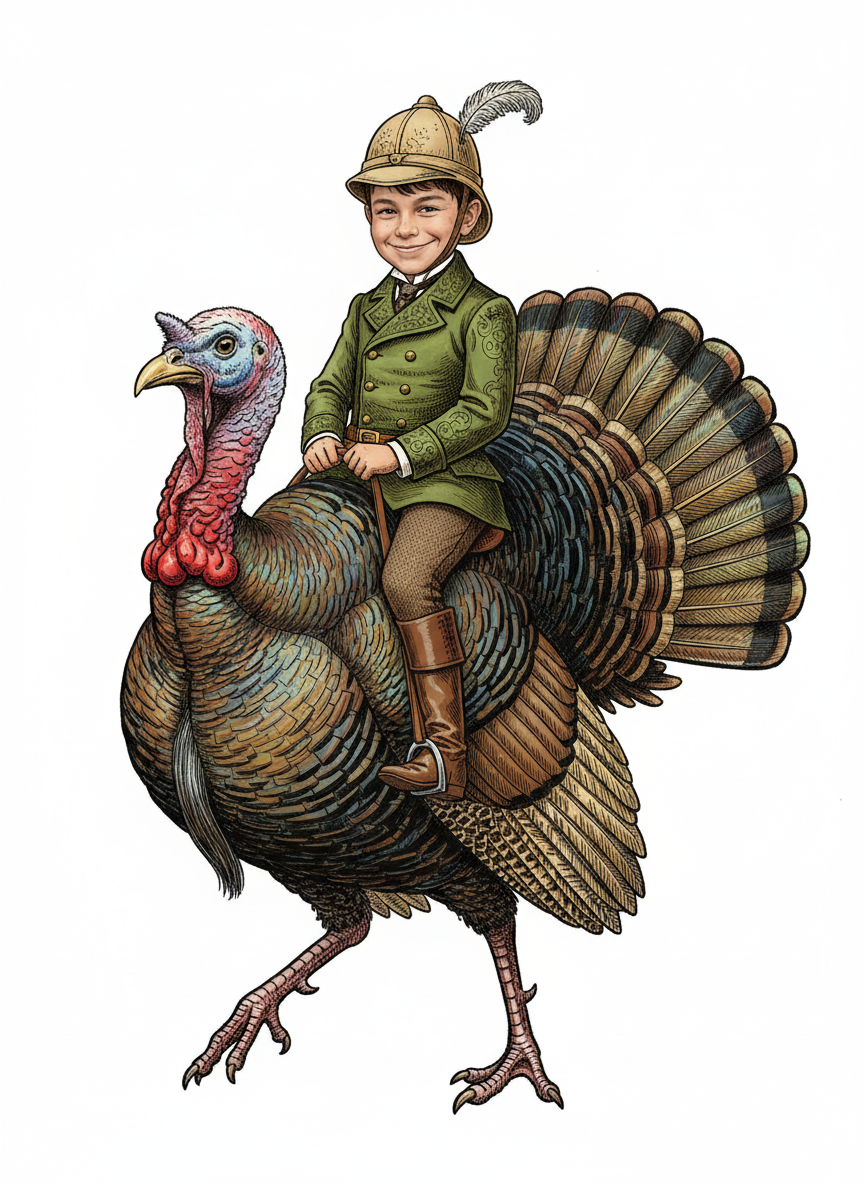 Turkey-riding Andrew - Victorian Illustration