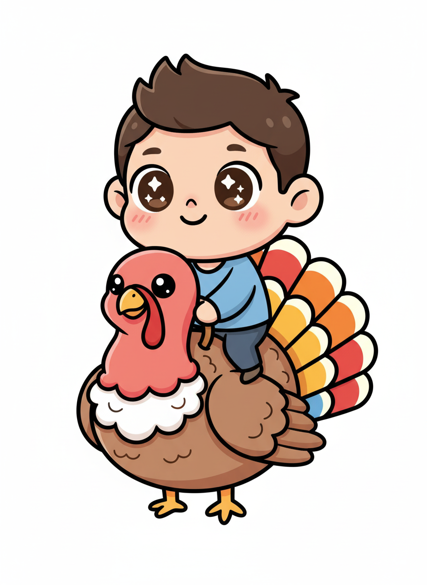 Turkey-riding Andrew - Kawaii Cute