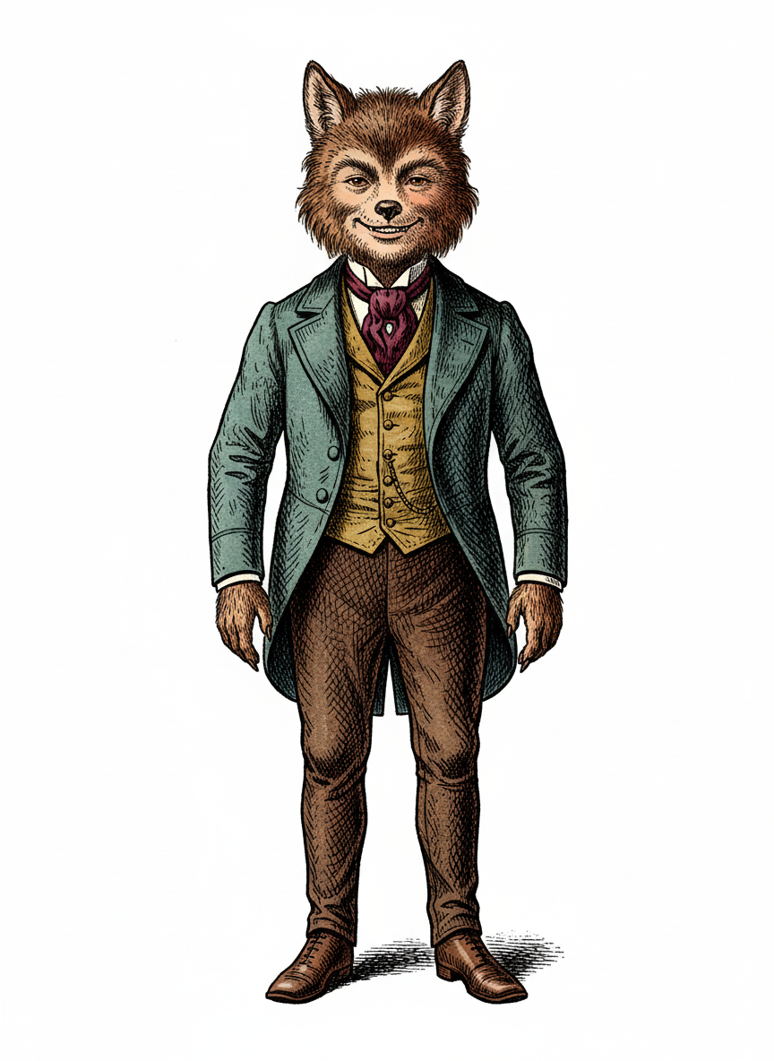 Andrew the Playful Wolf - Victorian Illustration