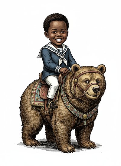 My Baby riding a Bear 🐻 - Victorian Illustration