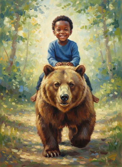 My Baby riding a Bear 🐻 - Impressionist Painting