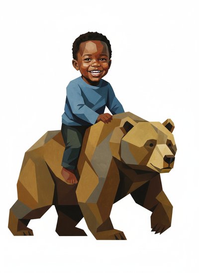 My Baby riding a Bear 🐻 - Cubist Painting