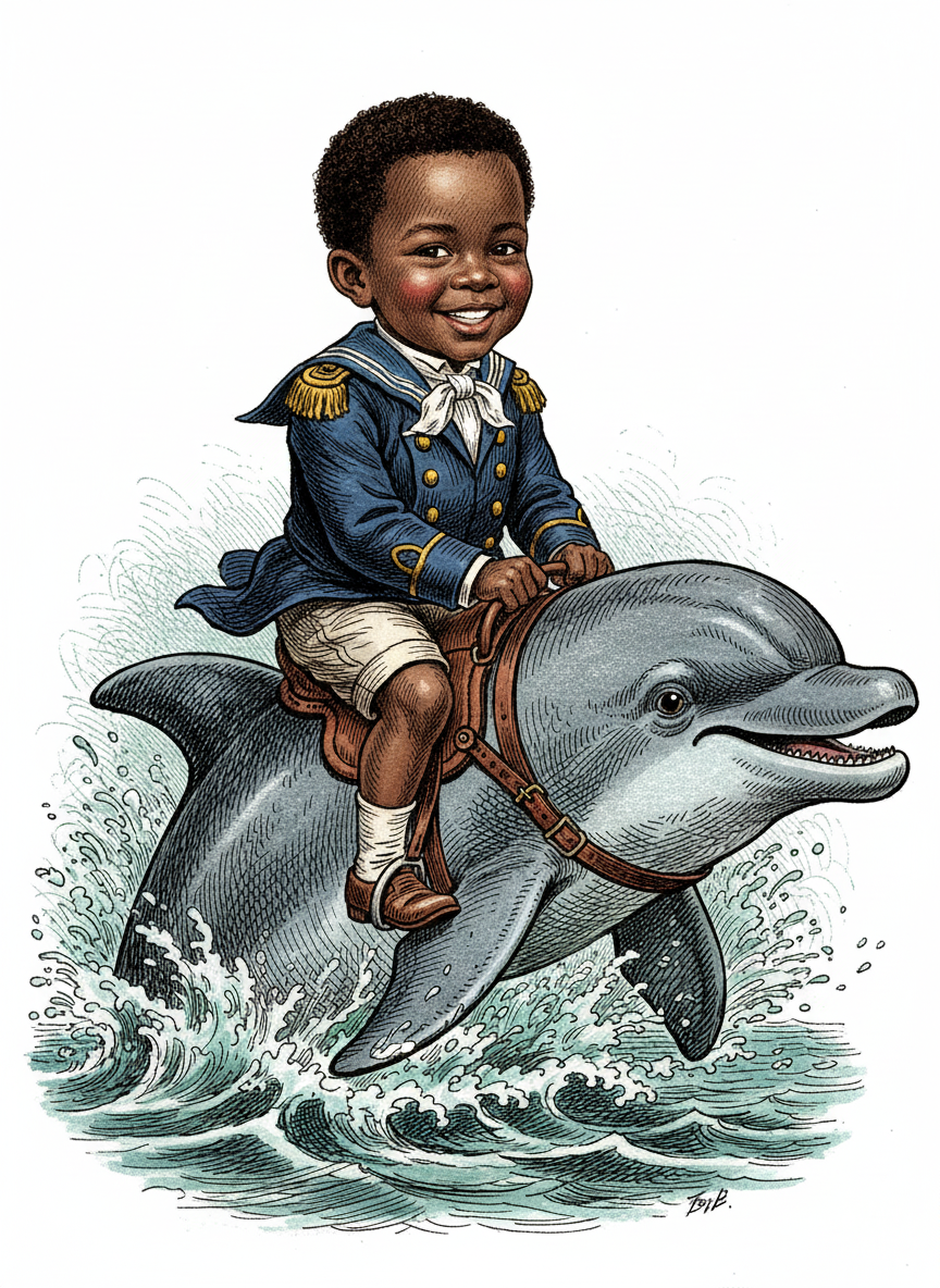 Anthony the Dolphin Rider - Victorian Illustration