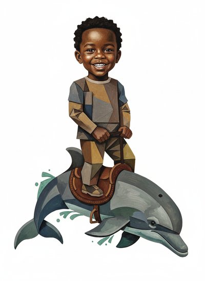 My Baby's Dolphin Adventures 🐬 - Cubist Painting
