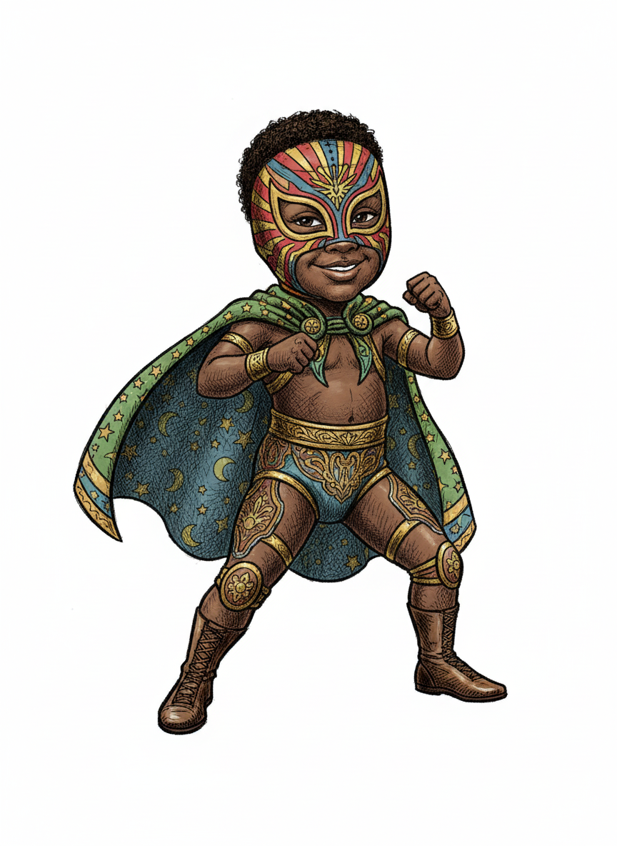 Anthony the Tiny Luchador - Victorian Illustration