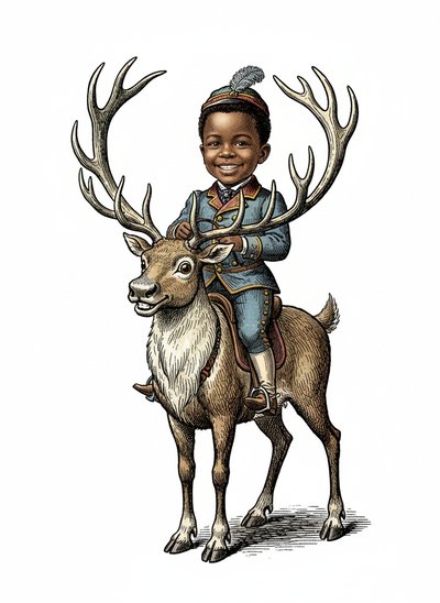 My Baby's Reindeer Ride 🦌 - Victorian Illustration