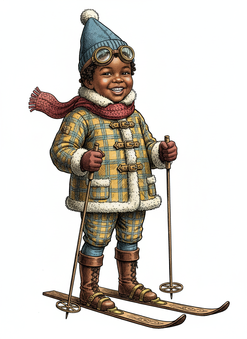 Anthony the Adorable Skier - Victorian Illustration