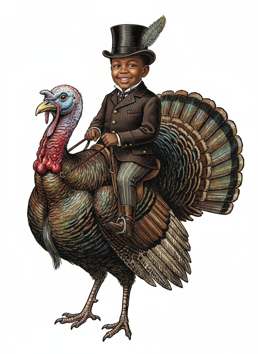 Anthony the Turkey Rider - Victorian Illustration
