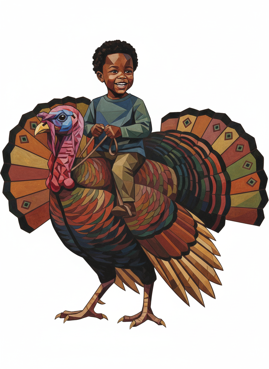 Anthony the Turkey Rider - Cubist Painting