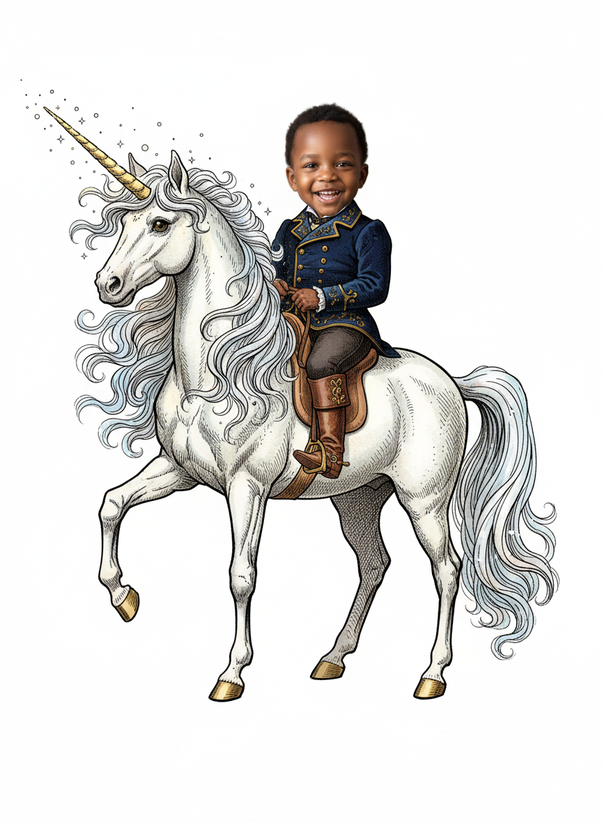 Anthony the Unicorn Rider - Victorian Illustration