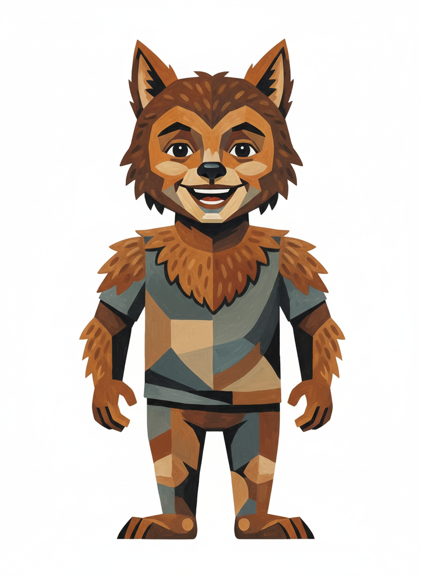 Anthony the Fluffy Wolf - Cubist Painting