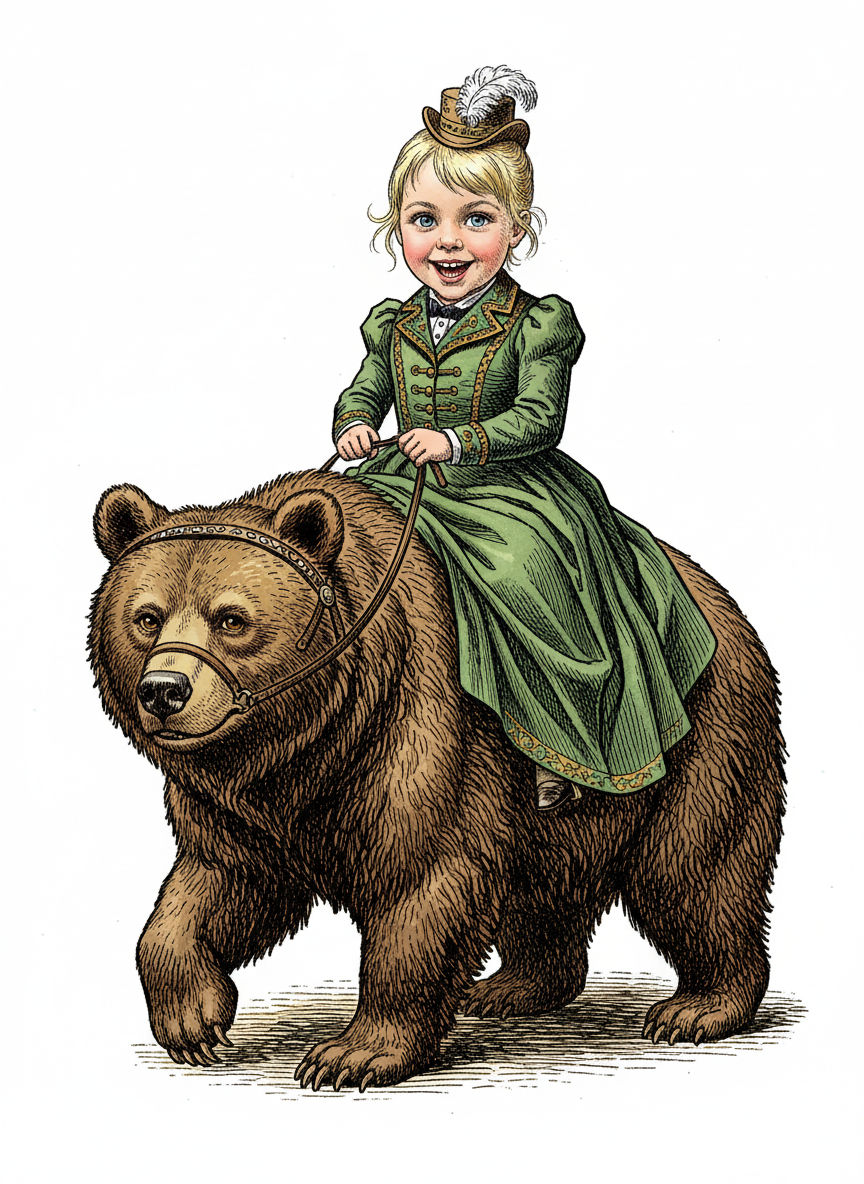 Ashley the Bear Rider - Victorian Illustration