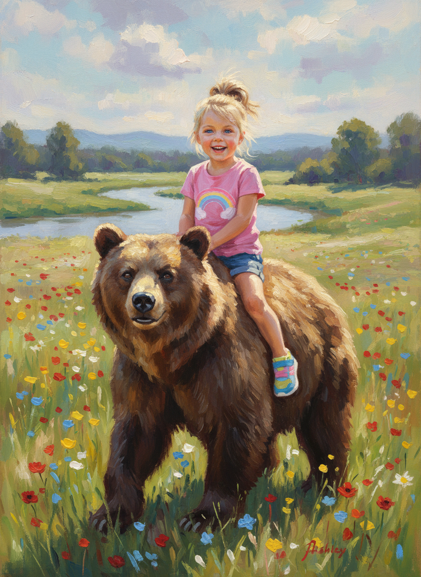 Ashley the Bear Rider - Impressionist Painting