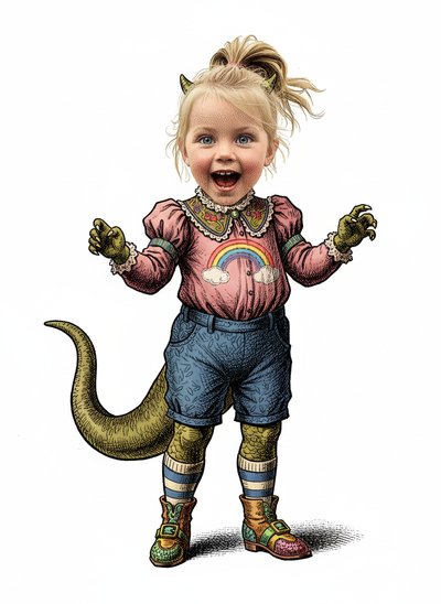 My Little Dino Girl 🦖 - Victorian Illustration