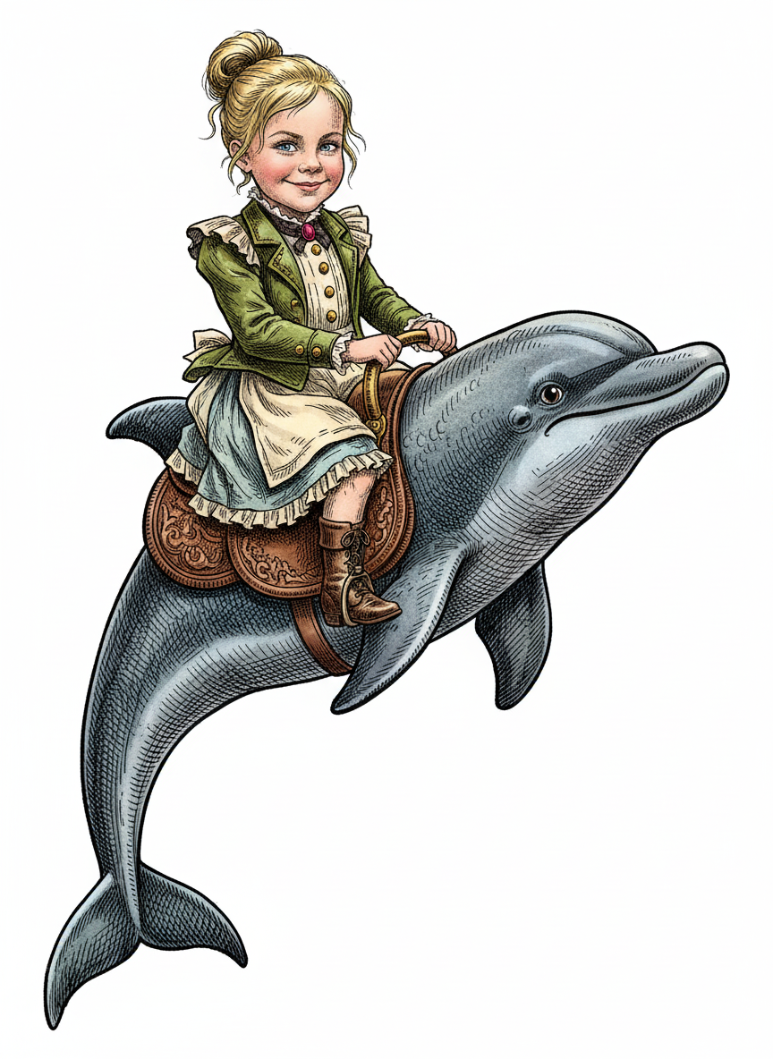 Ashley the Dolphin Rider - Victorian Illustration