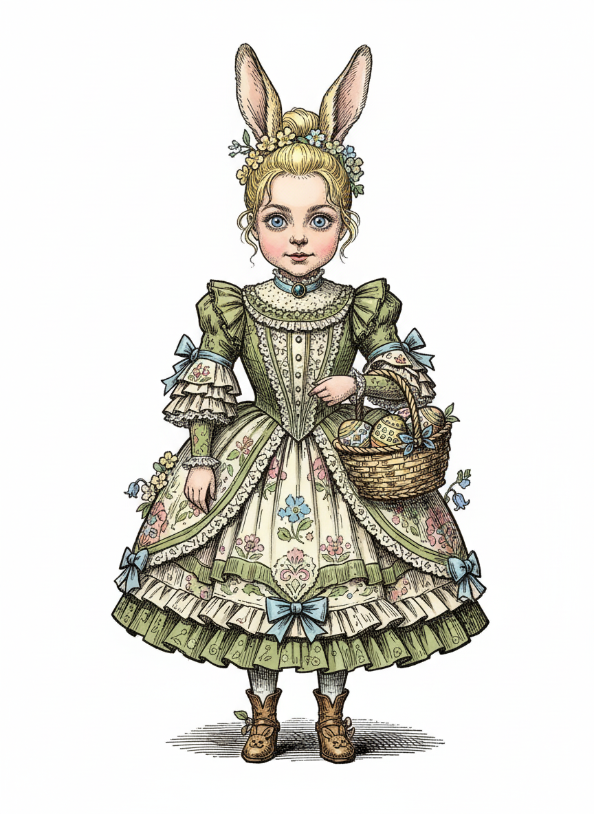 Ashley the Hoppy Bunny - Victorian Illustration