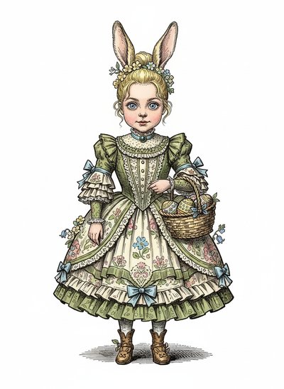 Ashley's Bunny Adventure 🐰 - Victorian Illustration