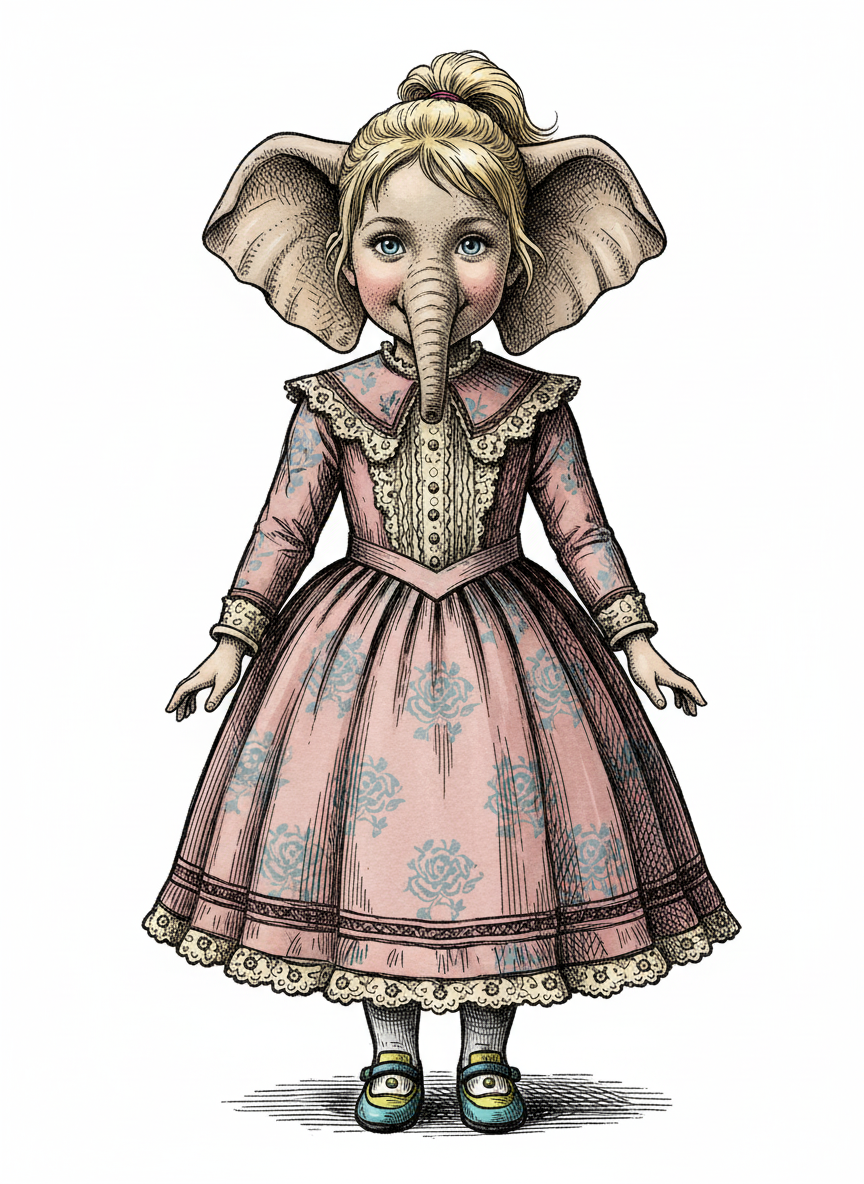 Ashley the Elephant - Victorian Illustration