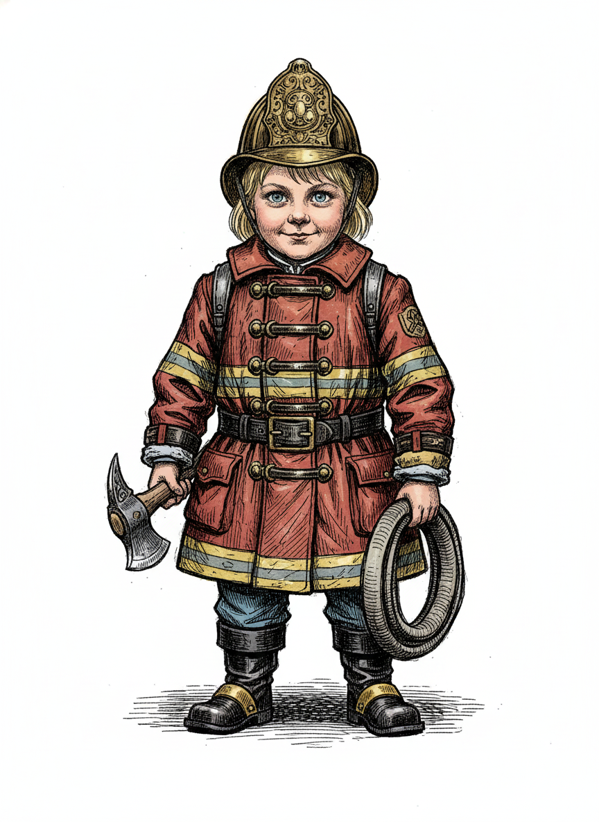 Firefighter Ashley - Victorian Illustration