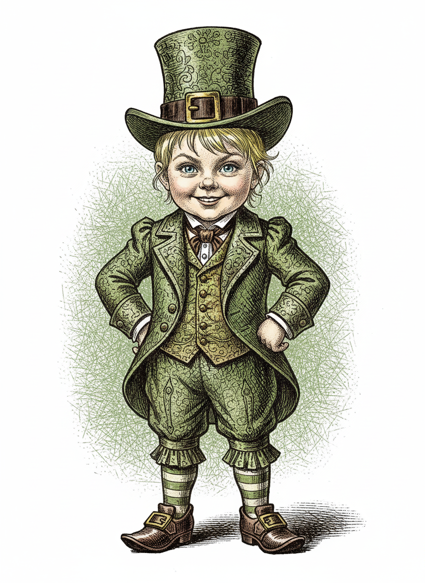 Lucky Ashley Leprechaun - Victorian Illustration