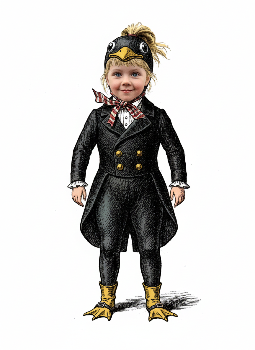 Ashley the Penguin Princess - Victorian Illustration