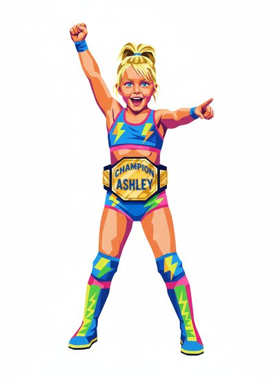 Ashley the Little Wrestler 🌟 - Cubist Painting