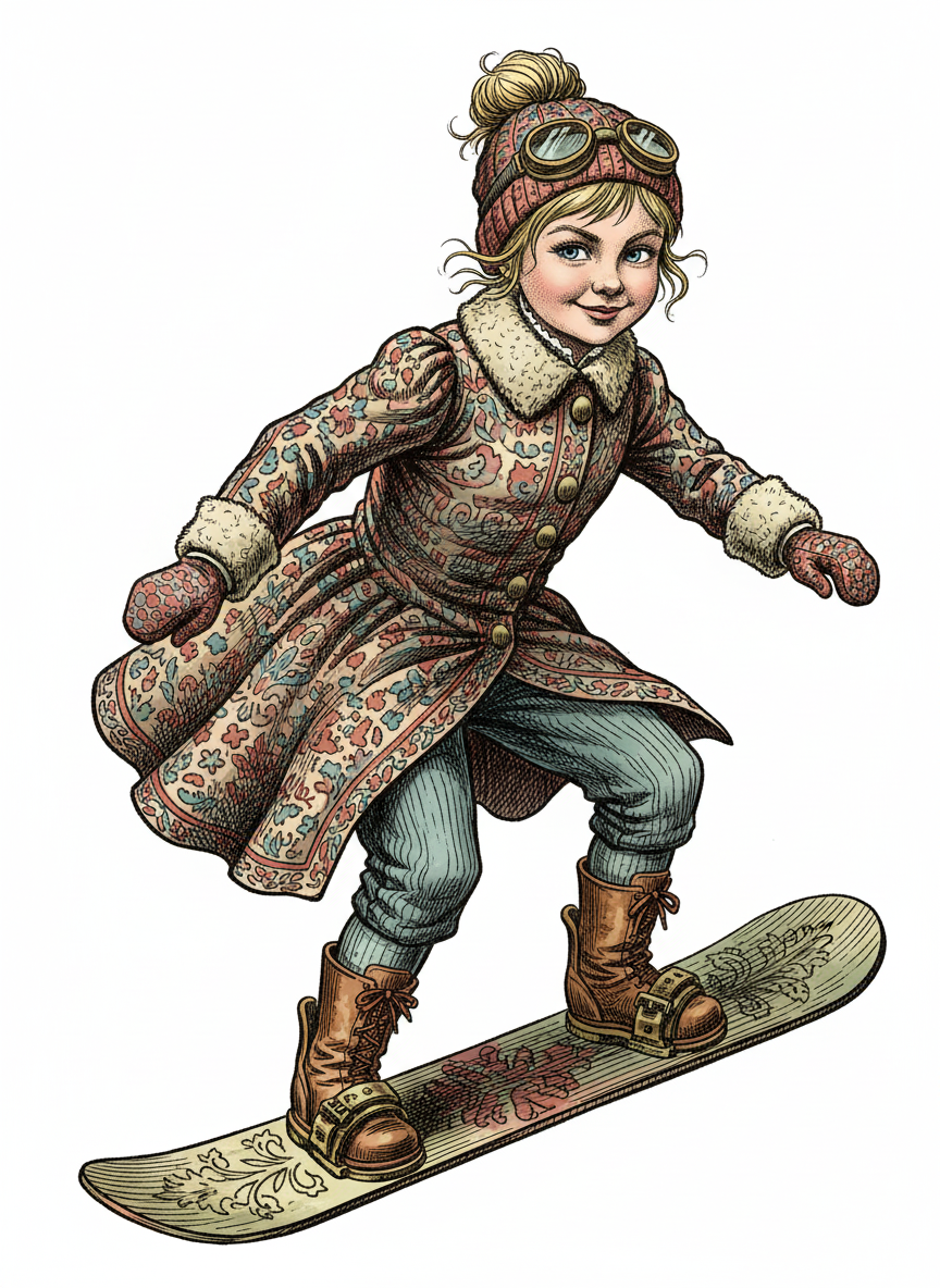 Ashley the Snowboarder - Victorian Illustration