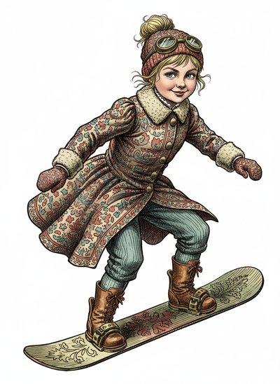 Ashley the Snowboarding Star 🌟 - Victorian Illustration