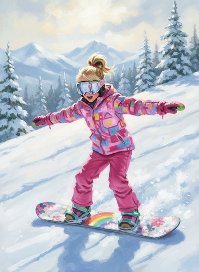 Ashley the Snowboarding Star 🌟 - Impressionist Painting