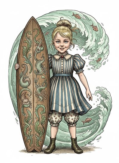Ashley's Surfer Adventures 🌊 - Victorian Illustration