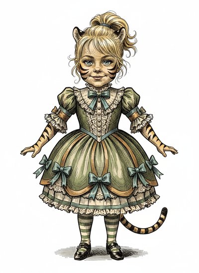 Ashley the Tiny Tiger 🐯 - Victorian Illustration
