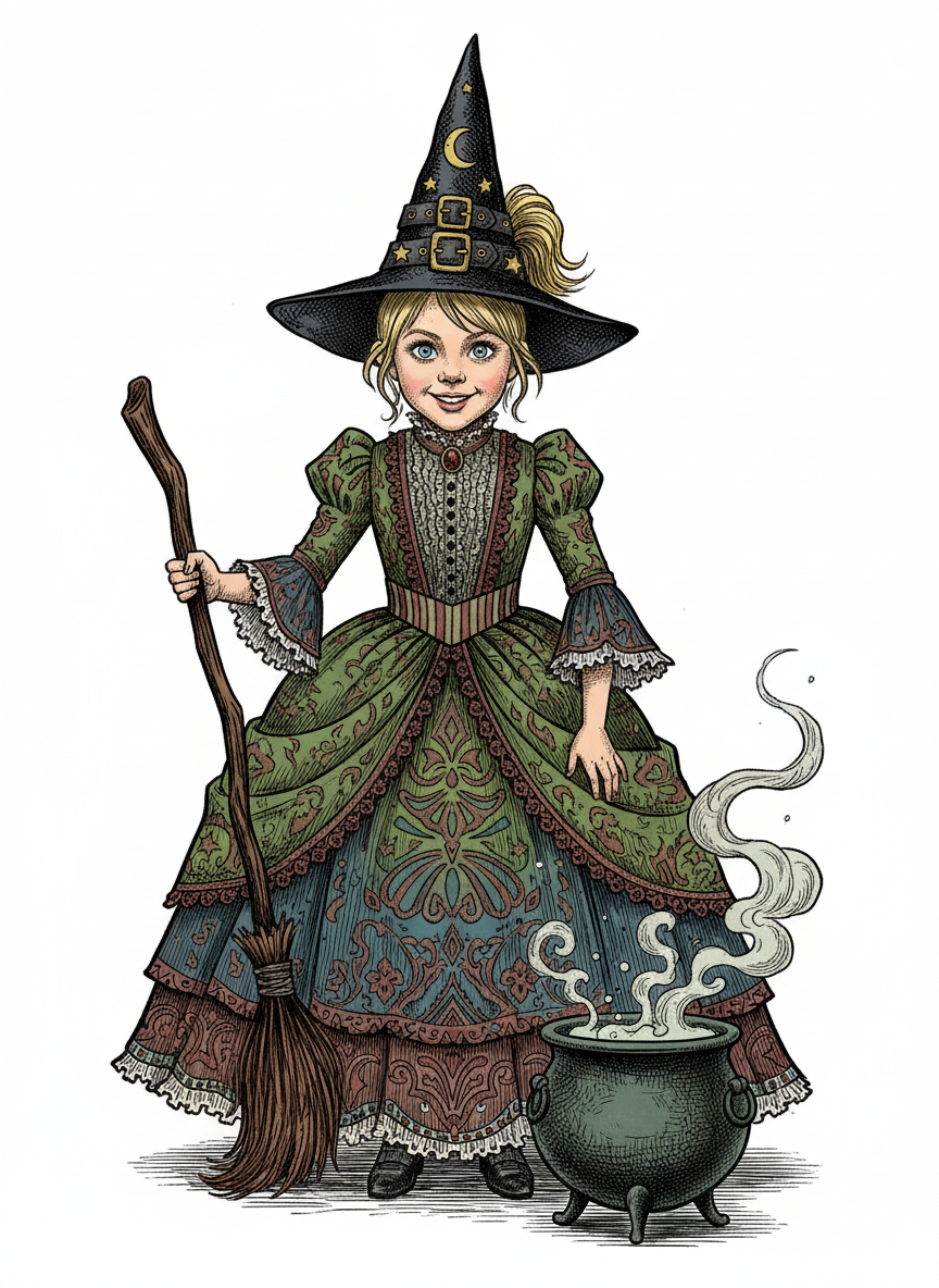 Ashley the Whimsical Witch - Victorian Illustration
