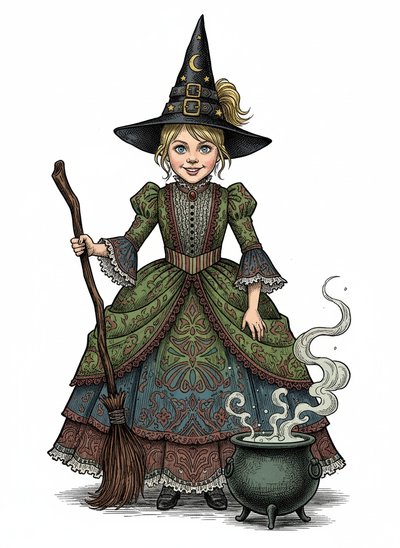 Ashley the Enchanting Witch 🌟 - Victorian Illustration