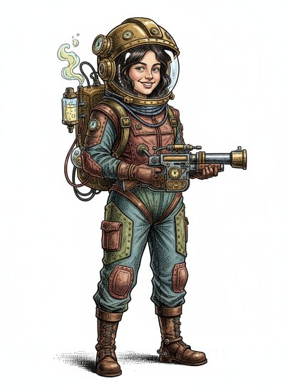 Gabriela's Galactic Adventure 🚀 - Victorian Illustration