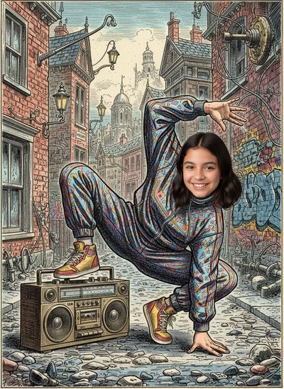 Gabriela's Breakdance Vibes 💃 - Victorian Illustration