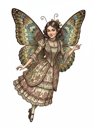 Gabriela's Butterfly Adventure 🦋 - Victorian Illustration