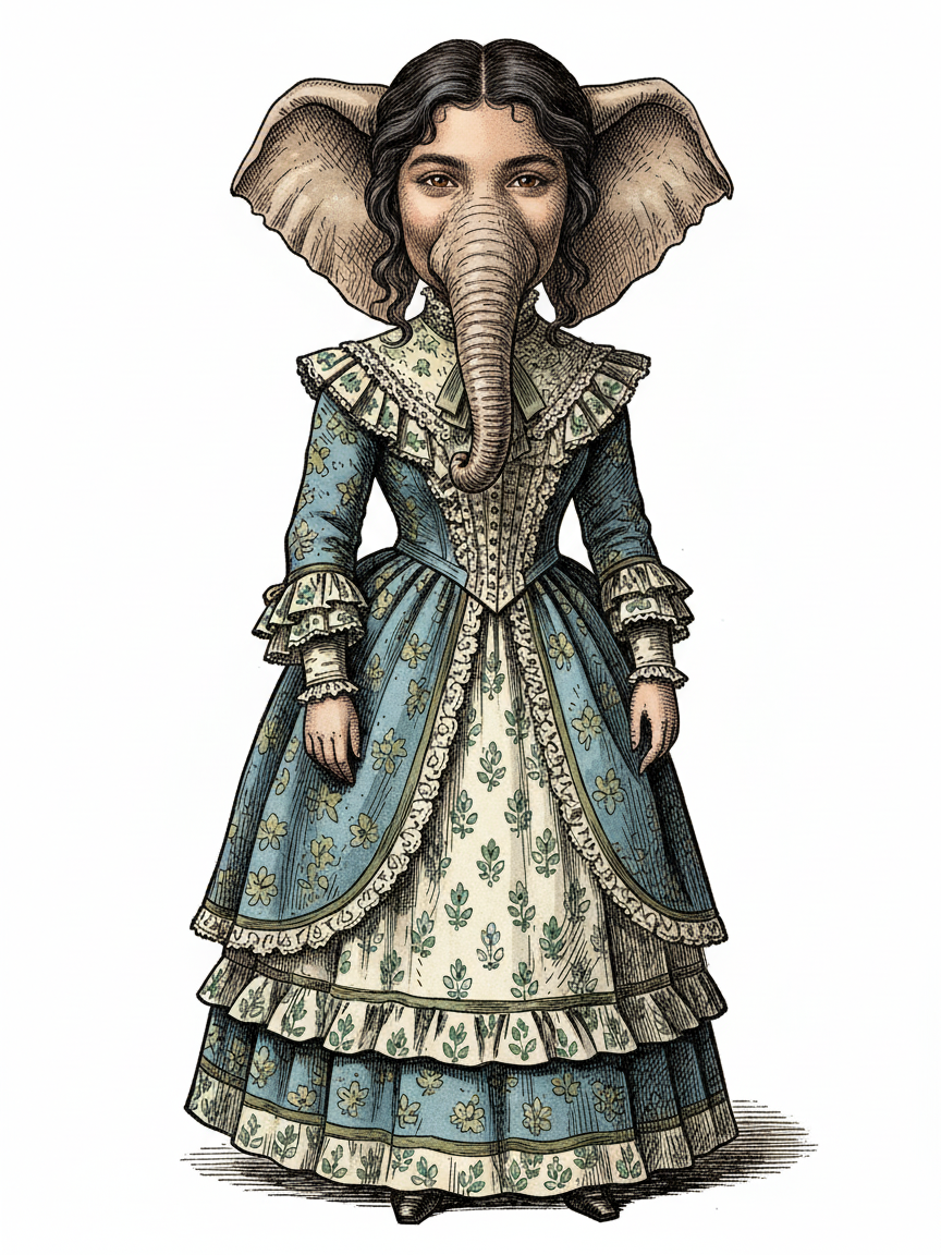 Gabi the Elephant - Victorian Illustration