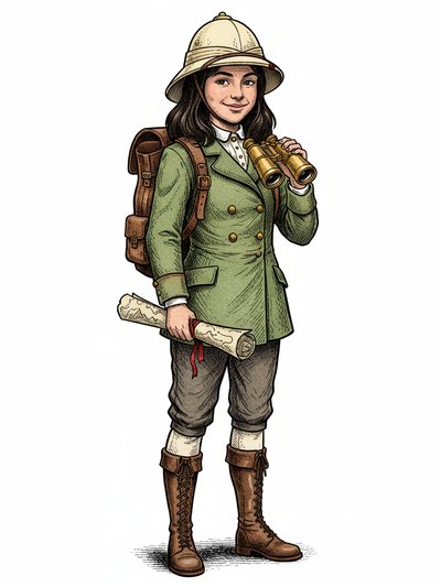 Gabriela's Safari Adventure 🌍 - Victorian Illustration