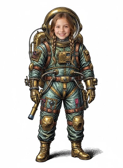 Mary's Space Adventure 🌌 - Victorian Illustration