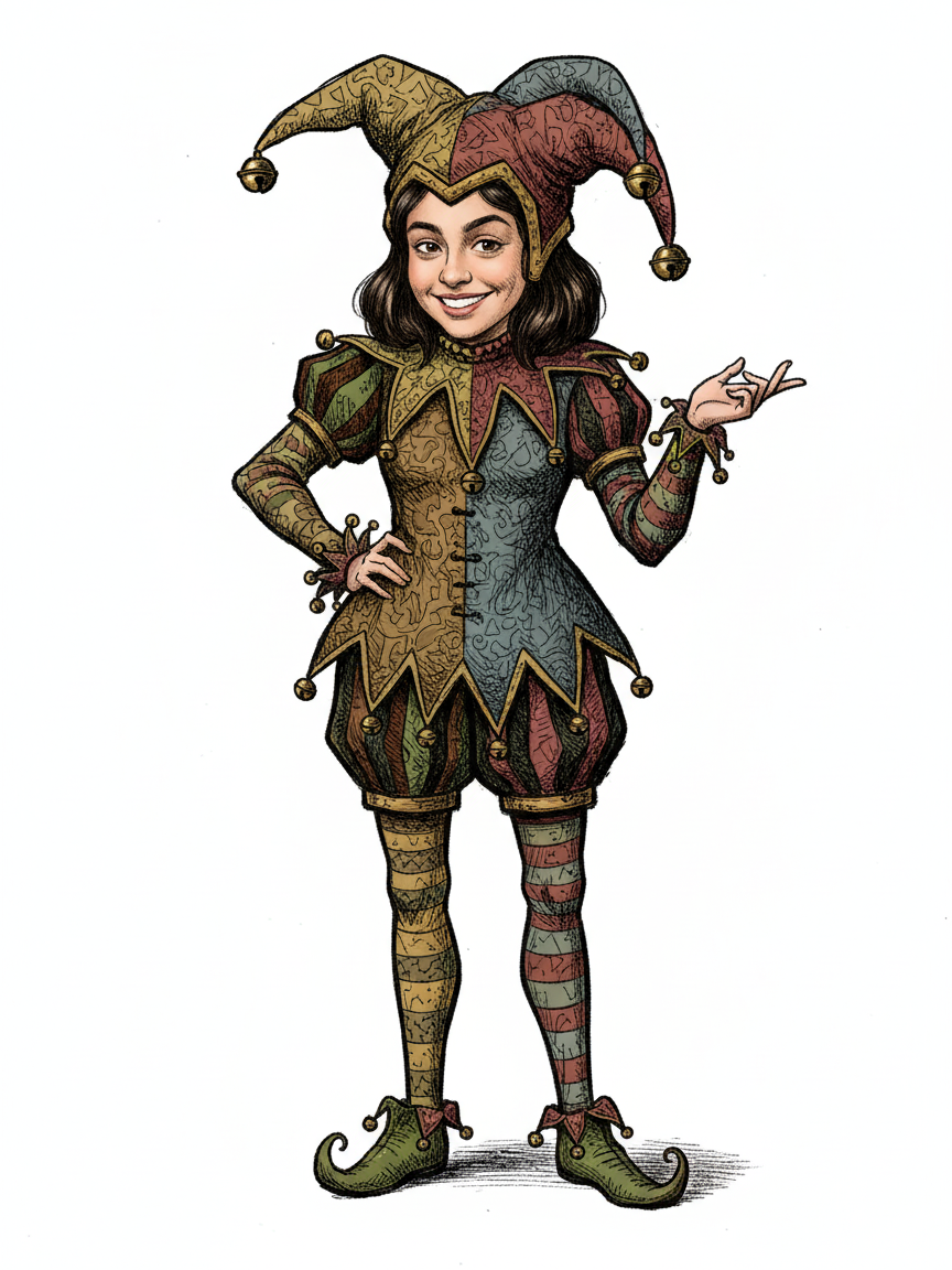 Gabriela the Giggly Jester - Victorian Illustration