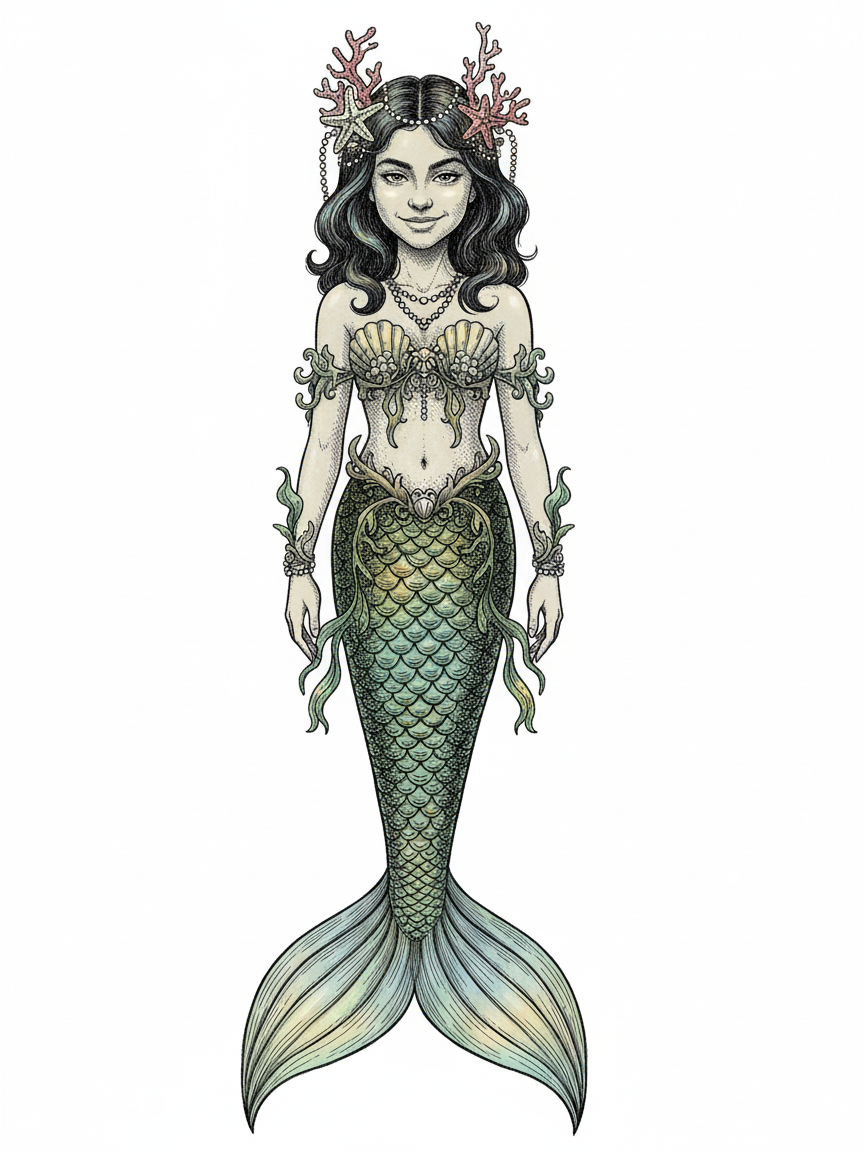 Mermaid Gabriela - Victorian Illustration