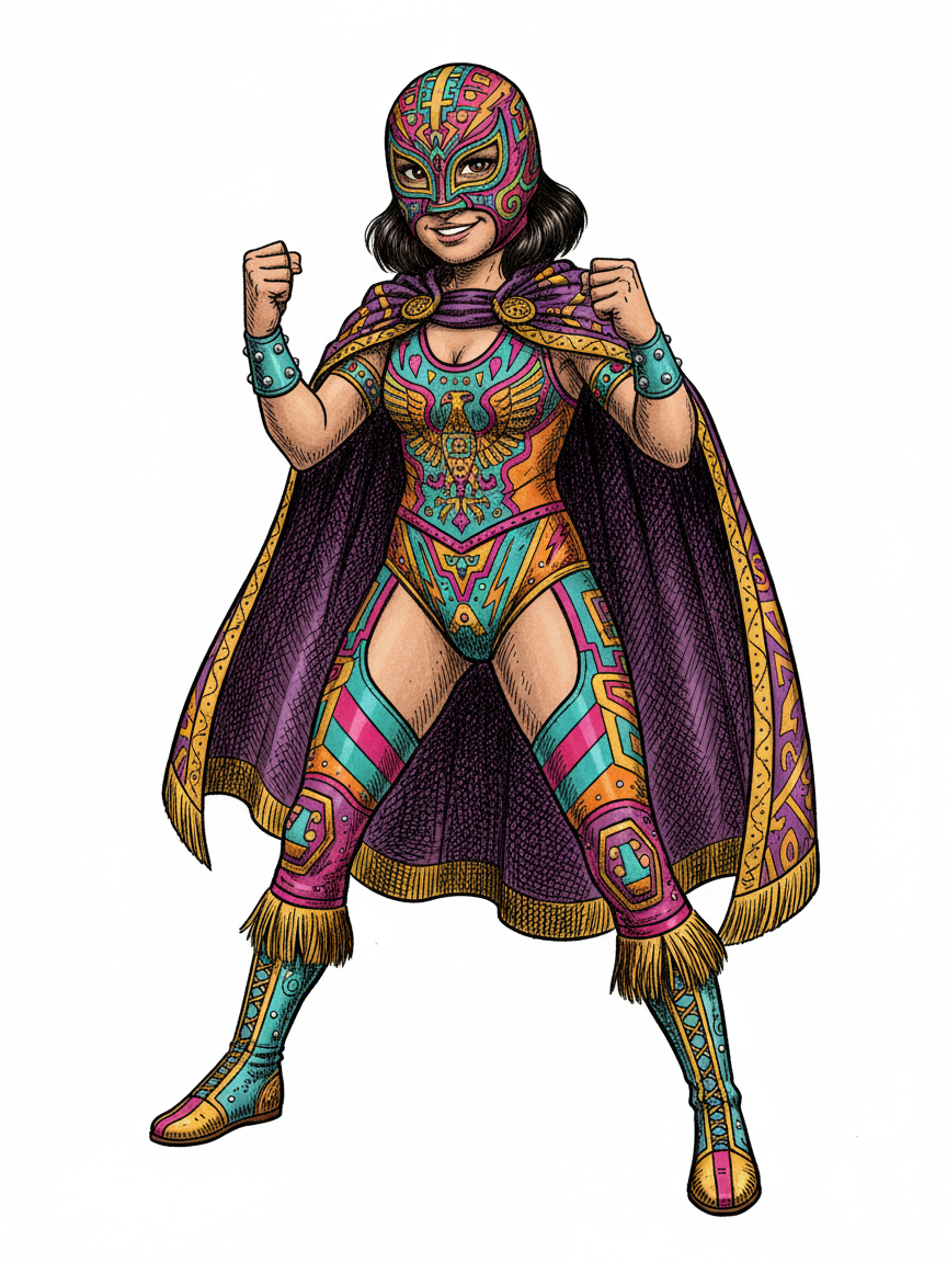 Gabriela the Luchadora - Victorian Illustration