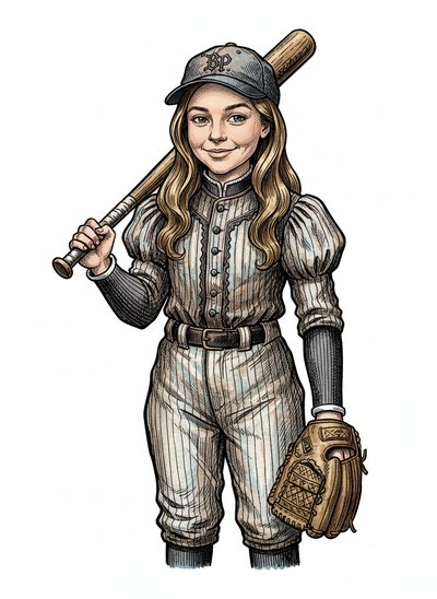 Mary's Baseball Adventure ⚾️ - Victorian Illustration