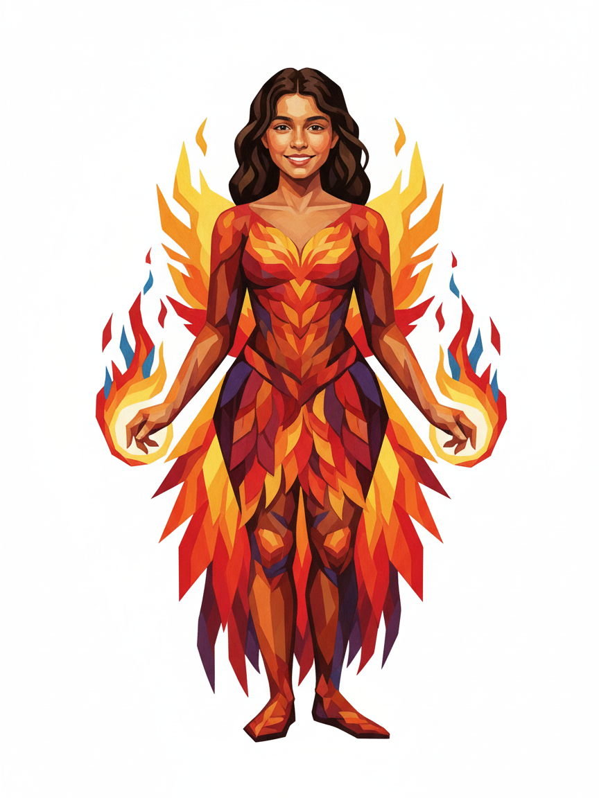 Gabriela the Flamebird - Cubist Painting