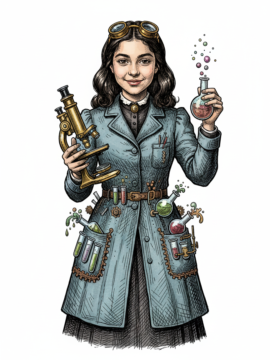 Scientist Gabriela - Victorian Illustration